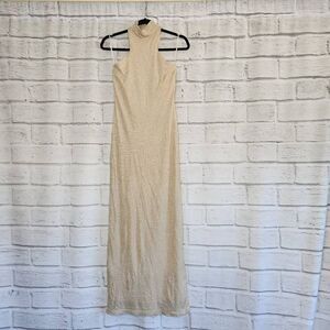 Hugo Buscati Gold Shimmer Halter Top.High Neck Dress Gown Womens Small Lined USA